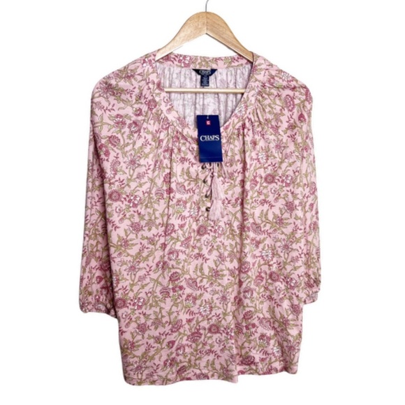 New with Tag Ralph Lauren Chaps Women’s Floral Lace Up Long Sleeve Blouse - Picture 3 of 16